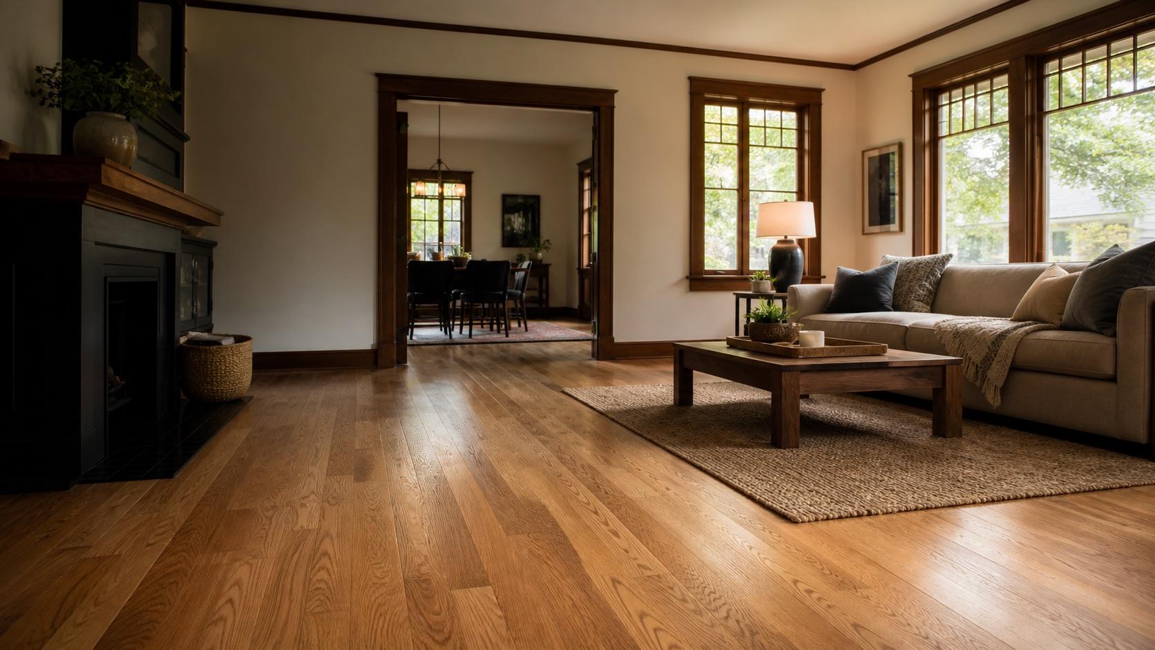 Premium hardwood floors in a warm living room
